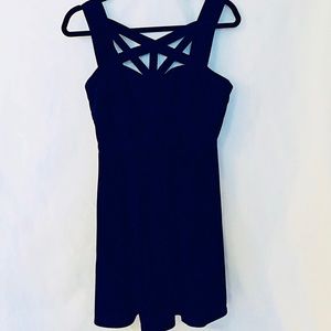 BCBG Black Party Dress with Cross Pattern Top